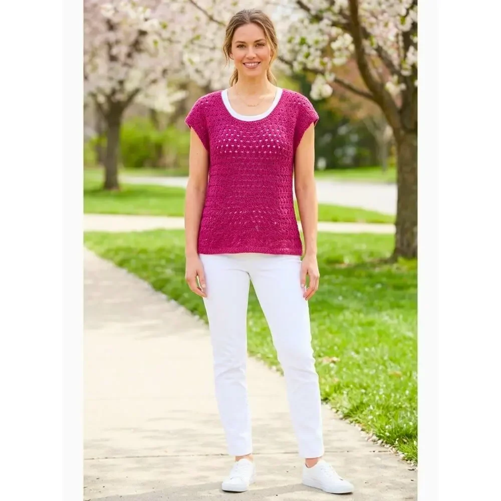 COLDWATER CREEK Fuchsia Open Knit Sweater Layering Size S/8